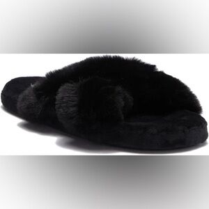 NEW Steve Madden Women's Faux Fur Criss Cross Slippers Black Size 7-8 Slip On